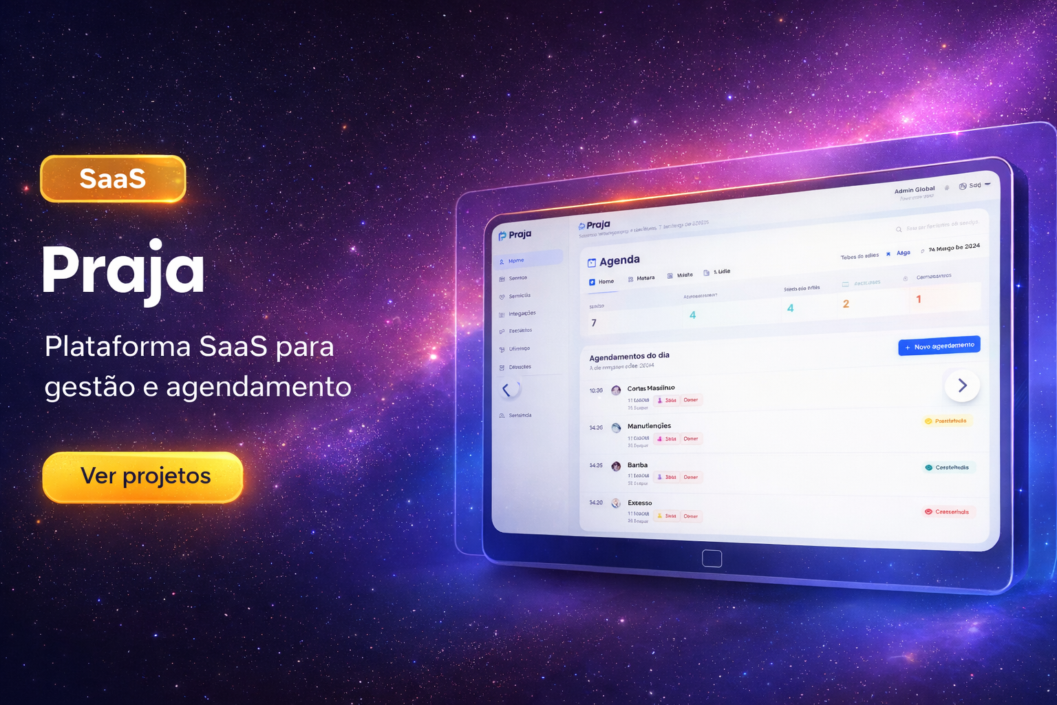 Tela da plataforma Praja para gestão e agendamento
